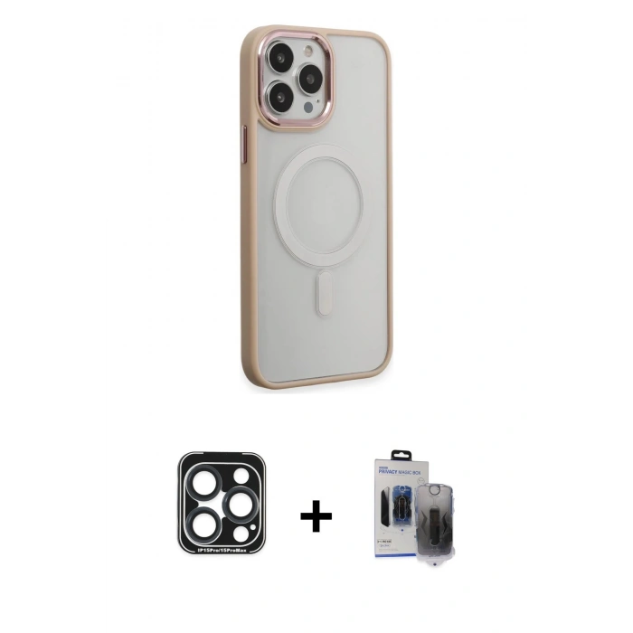 MARSİLYAN™- iPhone 15 Pro Max Kılıf Yankı Işık Özel Seri - Siyah Vanessa Magic Hayalet Cam + PVD Metal Kamera Lens - LT