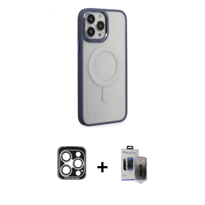MARSİLYAN™- iPhone 15 Pro Max Kılıf Yankı Işık Özel Seri - Siyah Vanessa Magic Hayalet Cam + PVD Metal Kamera Lens - GS