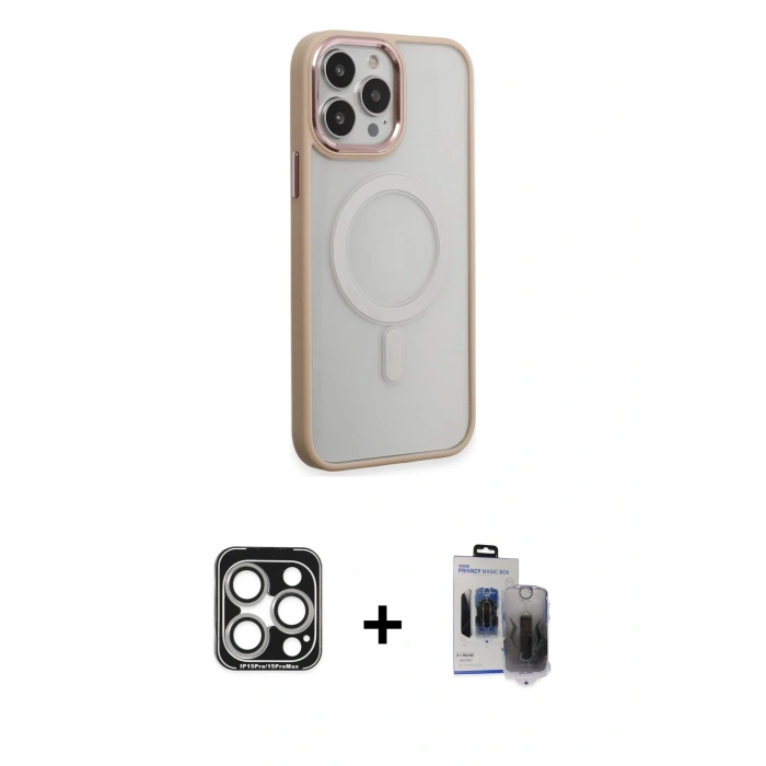 MARSİLYAN™- iPhone 15 Pro Max Kılıf Yankı Işık Özel Seri - Siyah Vanessa Magic Hayalet Cam + PVD Metal Kamera Lens - GS