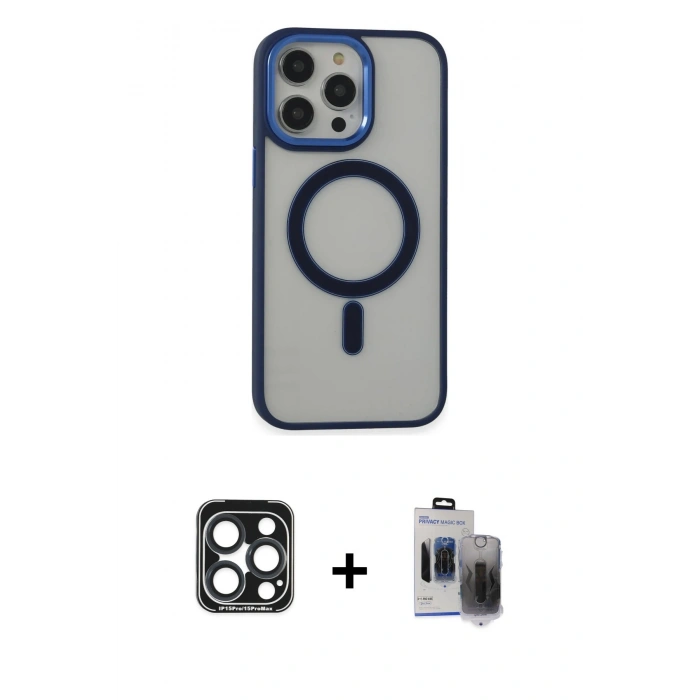 MARSİLYAN™- iPhone 15 Pro Max Kılıf Yankı Işık Özel Seri - Siyah Vanessa Magic Hayalet Cam + PVD Metal Kamera Lens - LT