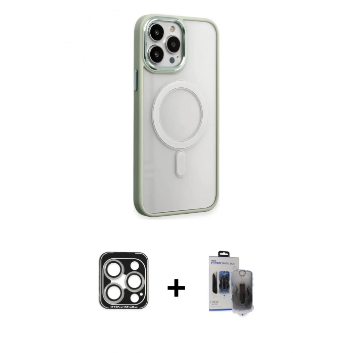 MARSİLYAN™- iPhone 15 Pro Max Kılıf Yankı Işık Özel Seri - Siyah Vanessa Magic Hayalet Cam + PVD Metal Kamera Lens - GS