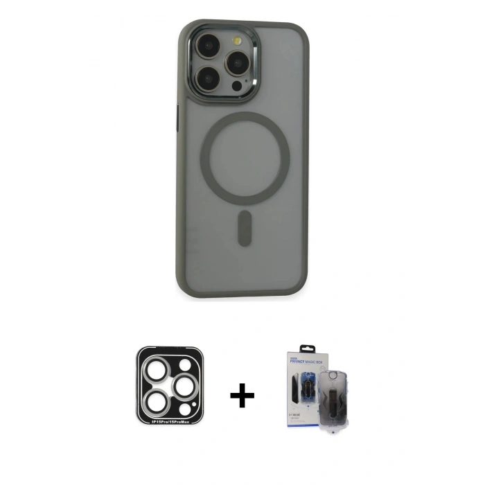 MARSİLYAN™- iPhone 15 Pro Max Kılıf Yankı Işık Özel Seri - Siyah Vanessa Magic Hayalet Cam + PVD Metal Kamera Lens - GS