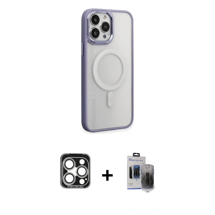 MARSİLYAN™- iPhone 15 Pro Max Kılıf Yankı Işık Özel Seri - Siyah Vanessa Magic Hayalet Cam + PVD Metal Kamera Lens - GS