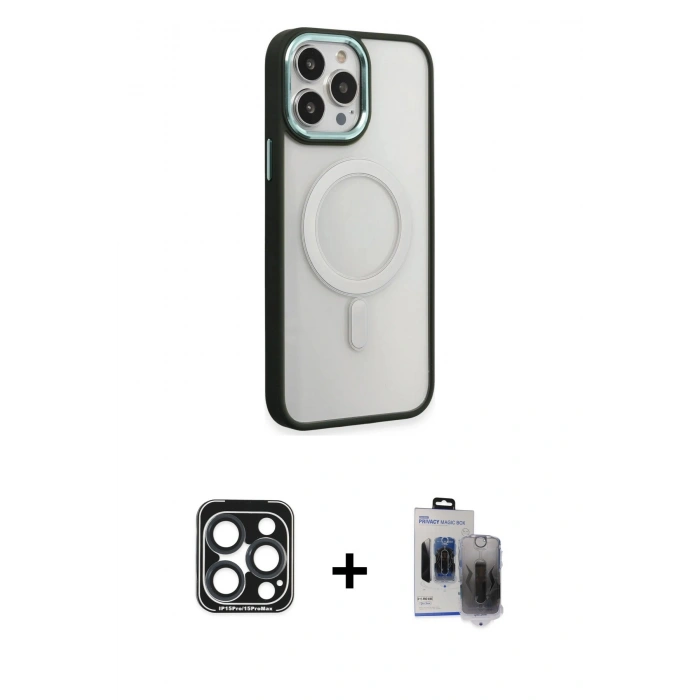 MARSİLYAN™- iPhone 15 Pro Max Kılıf Yankı Işık Özel Seri - Siyah Vanessa Magic Hayalet Cam + PVD Metal Kamera Lens - LT