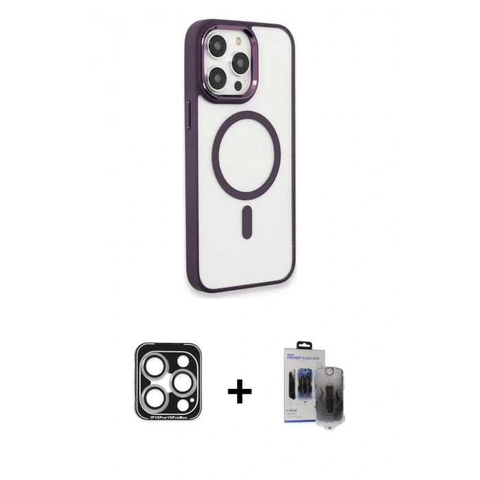 MARSİLYAN™- iPhone 15 Pro Max Kılıf Yankı Işık Özel Seri - Siyah Vanessa Magic Hayalet Cam + PVD Metal Kamera Lens - GS