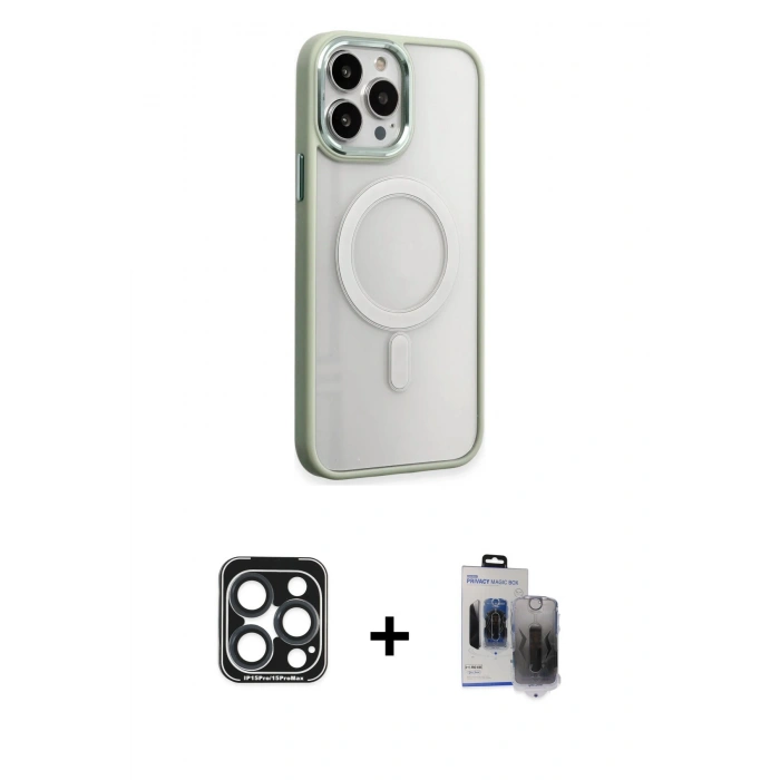 MARSİLYAN™- iPhone 15 Pro Max Kılıf Yankı Işık Özel Seri - Siyah Vanessa Magic Hayalet Cam + PVD Metal Kamera Lens - LT