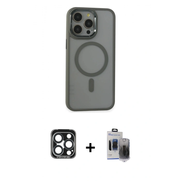 MARSİLYAN™- iPhone 15 Pro Max Kılıf Yankı Işık Özel Seri - Siyah Vanessa Magic Hayalet Cam + PVD Metal Kamera Lens - LT