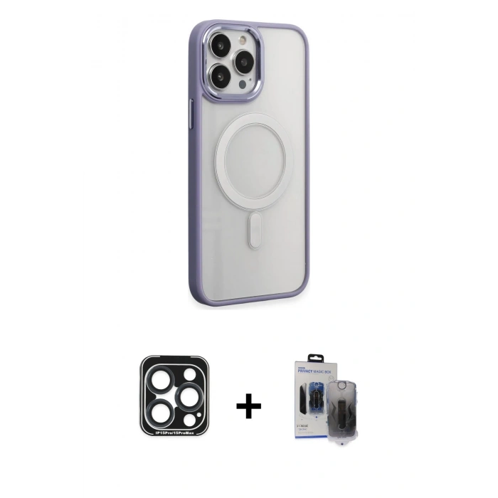 MARSİLYAN™- iPhone 15 Pro Max Kılıf Yankı Işık Özel Seri - Siyah Vanessa Magic Hayalet Cam + PVD Metal Kamera Lens - LT