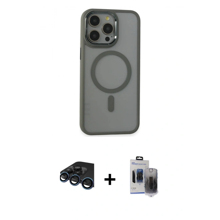 MARSİLYAN™- iPhone 15 Pro Max Kılıf Yankı Işık Özel Seri - Siyah Vanessa Magic Hayalet Cam + Raze Metal Kamera Lens - LT