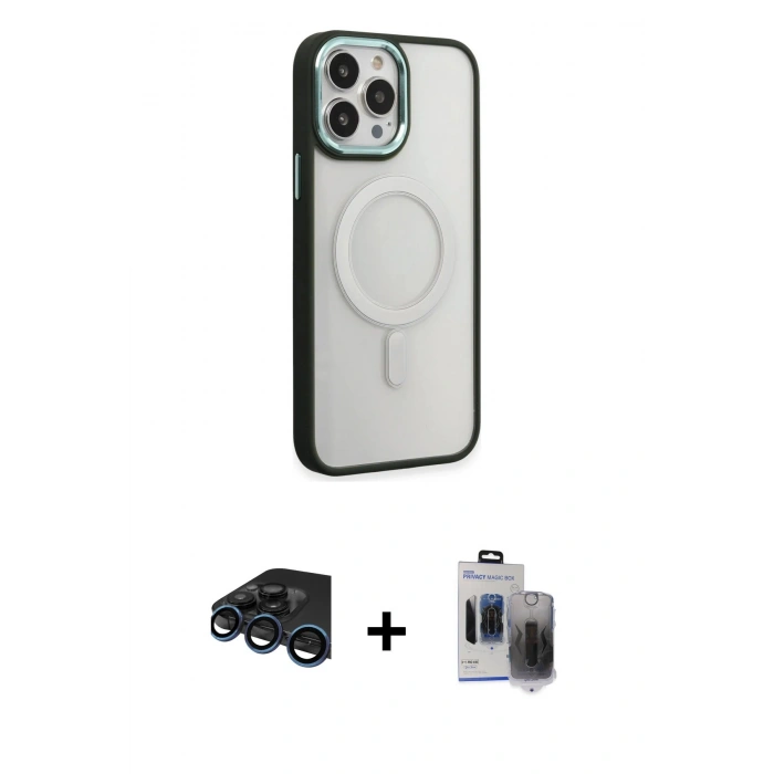 MARSİLYAN™- iPhone 15 Pro Max Kılıf Yankı Işık Özel Seri - Siyah Vanessa Magic Hayalet Cam + Raze Metal Kamera Lens - LT