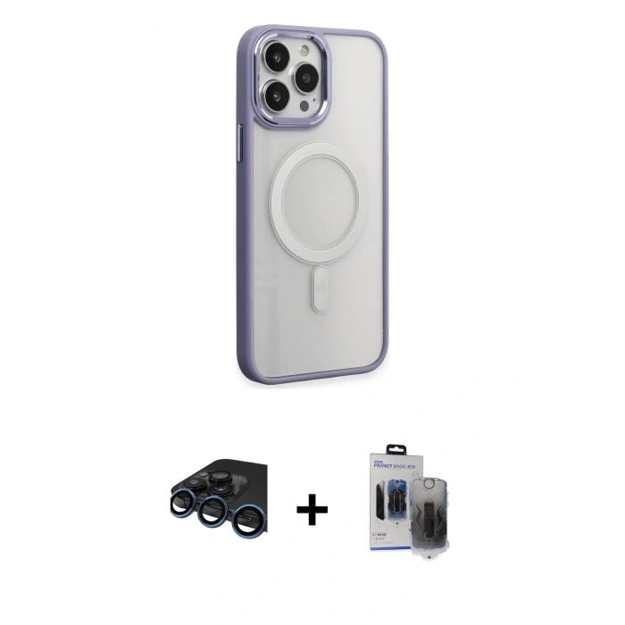 MARSİLYAN™- iPhone 15 Pro Max Kılıf Yankı Işık Özel Seri - Siyah Vanessa Magic Hayalet Cam + Raze Metal Kamera Lens - LT