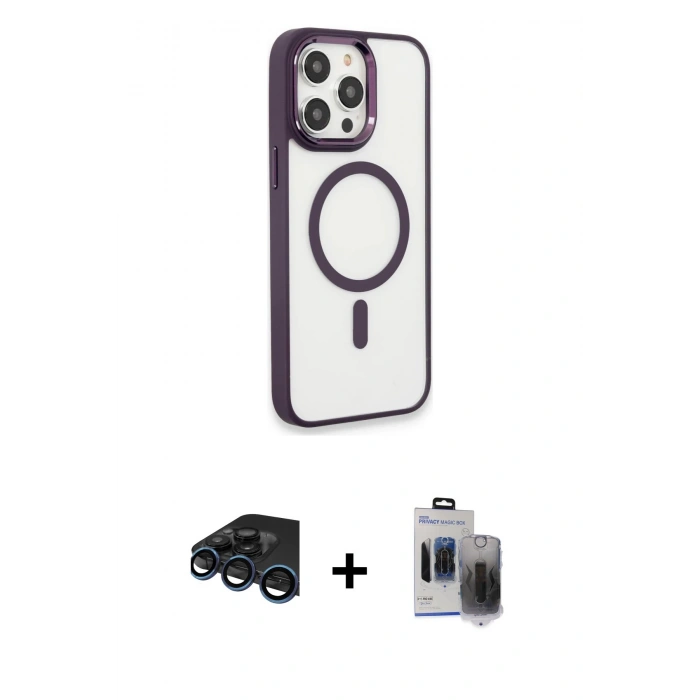 MARSİLYAN™- iPhone 15 Pro Max Kılıf Yankı Işık Özel Seri - Siyah Vanessa Magic Hayalet Cam + Raze Metal Kamera Lens - LT