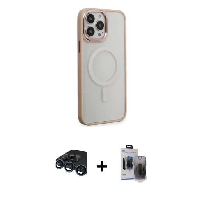 MARSİLYAN™- iPhone 15 Pro Max Kılıf Yankı Işık Özel Seri - Siyah Vanessa Magic Hayalet Cam + Raze Metal Kamera Lens - LT