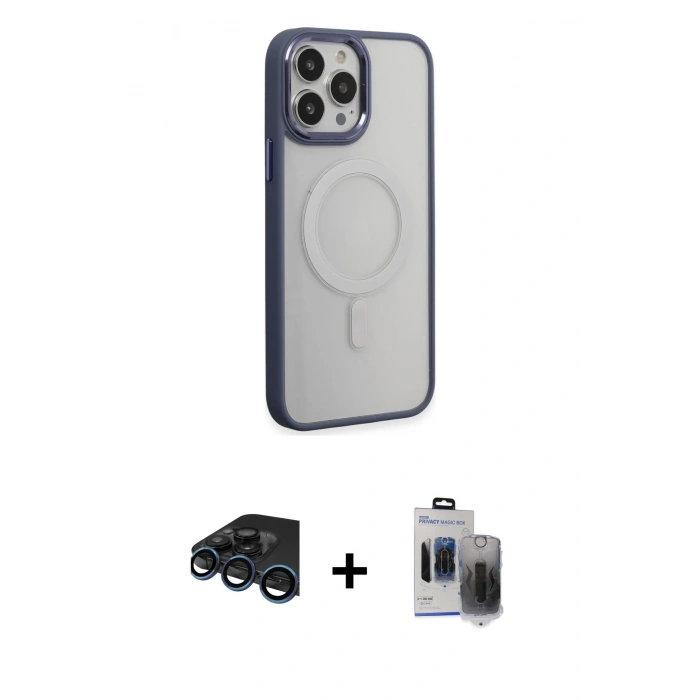 MARSİLYAN™- iPhone 15 Pro Max Kılıf Yankı Işık Özel Seri - Siyah Vanessa Magic Hayalet Cam + Raze Metal Kamera Lens - LT