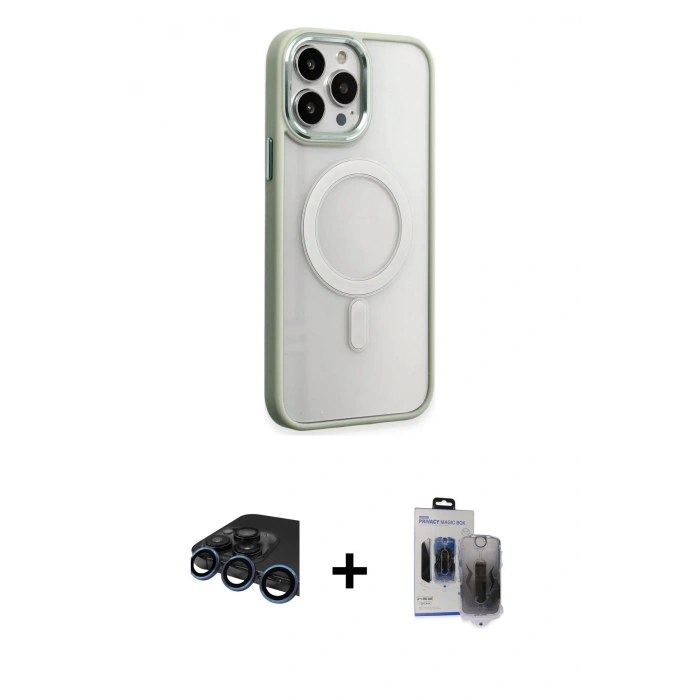 MARSİLYAN™- iPhone 15 Pro Max Kılıf Yankı Işık Özel Seri - Siyah Vanessa Magic Hayalet Cam + Raze Metal Kamera Lens - LT