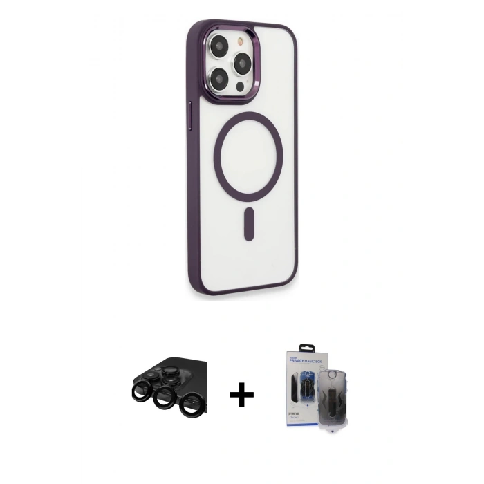 MARSİLYAN™- iPhone 15 Pro Max Kılıf Yankı Işık Özel Seri - Siyah Vanessa Magic Hayalet Cam + Siyah Raze Metal Kamera Lens