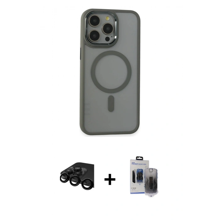 MARSİLYAN™- iPhone 15 Pro Max Kılıf Yankı Işık Özel Seri - Siyah Vanessa Magic Hayalet Cam + Siyah Raze Metal Kamera Lens