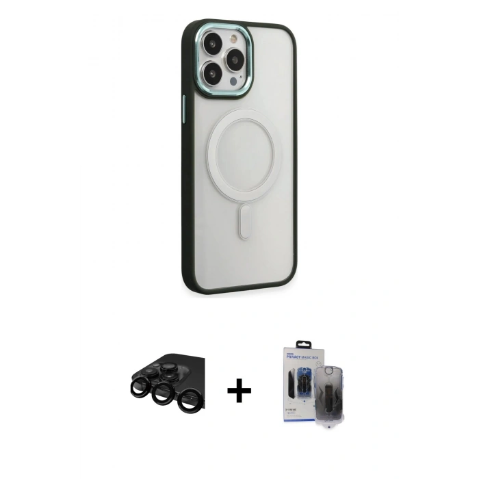 MARSİLYAN™- iPhone 15 Pro Max Kılıf Yankı Işık Özel Seri - Siyah Vanessa Magic Hayalet Cam + Siyah Raze Metal Kamera Lens