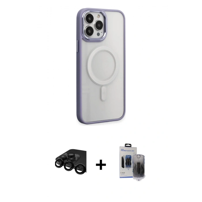 MARSİLYAN™- iPhone 15 Pro Max Kılıf Yankı Işık Özel Seri - Siyah Vanessa Magic Hayalet Cam + Siyah Raze Metal Kamera Lens