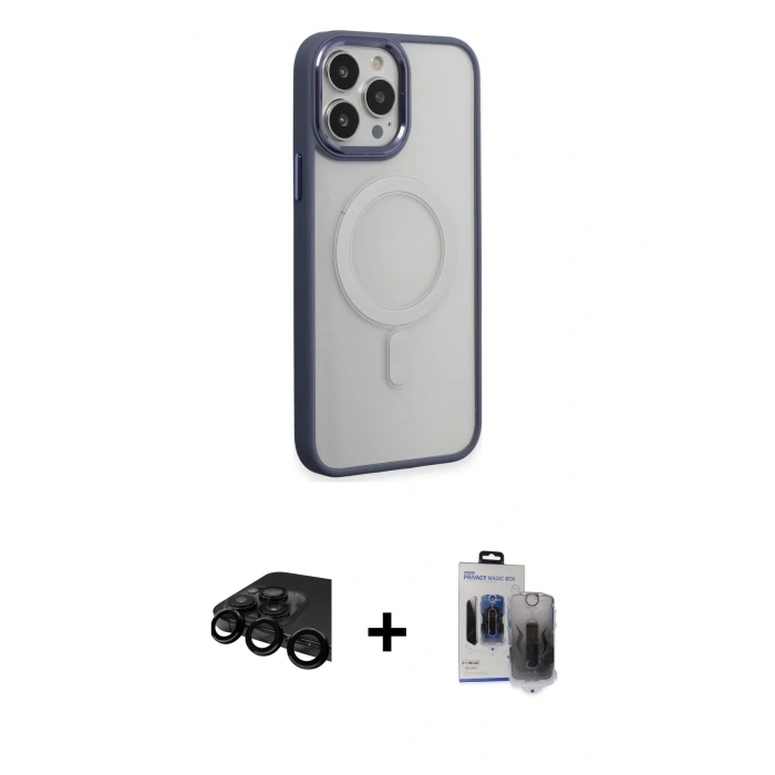 MARSİLYAN™- iPhone 15 Pro Max Kılıf Yankı Işık Özel Seri - Siyah Vanessa Magic Hayalet Cam + Siyah Raze Metal Kamera Lens