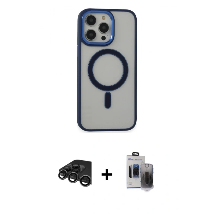 MARSİLYAN™- iPhone 15 Pro Max Kılıf Yankı Işık Özel Seri - Siyah Vanessa Magic Hayalet Cam + Raze Metal Kamera Lens - TMGI