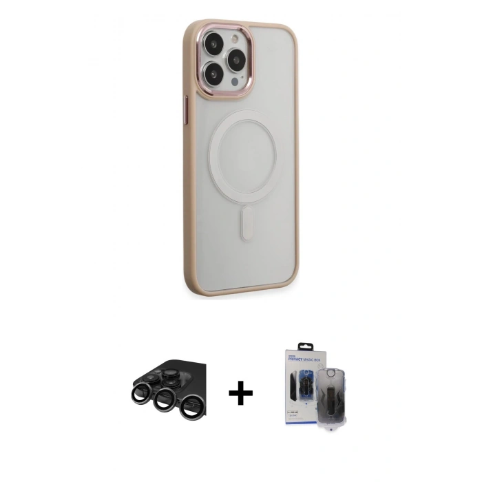 MARSİLYAN™- iPhone 15 Pro Max Kılıf Yankı Işık Özel Seri - Siyah Vanessa Magic Hayalet Cam + Raze Metal Kamera Lens - TMGI