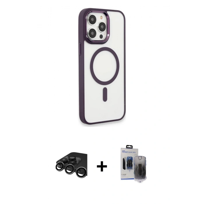MARSİLYAN™- iPhone 15 Pro Max Kılıf Yankı Işık Özel Seri - Siyah Vanessa Magic Hayalet Cam + Raze Metal Kamera Lens - TMGI