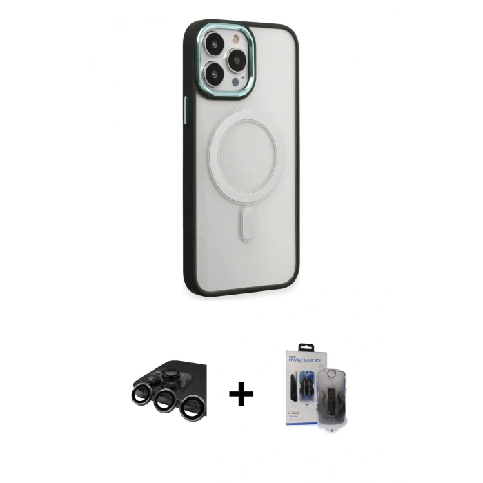 MARSİLYAN™- iPhone 15 Pro Max Kılıf Yankı Işık Özel Seri - Siyah Vanessa Magic Hayalet Cam + Raze Metal Kamera Lens - TMGI