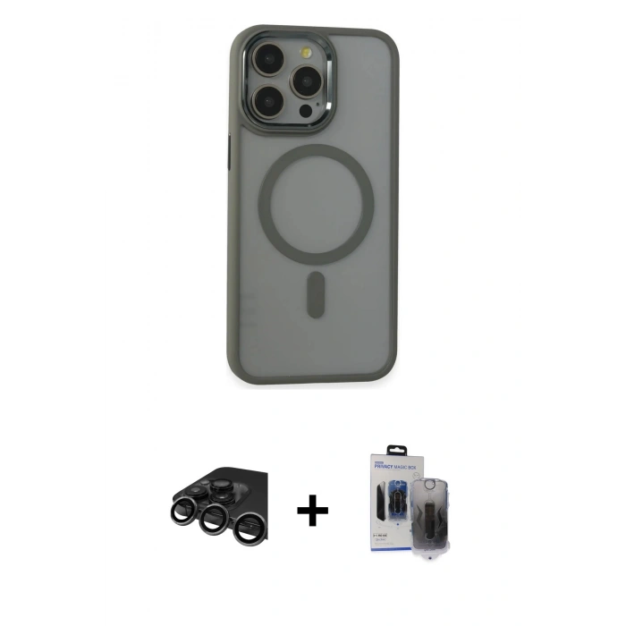 MARSİLYAN™- iPhone 15 Pro Max Kılıf Yankı Işık Özel Seri - Siyah Vanessa Magic Hayalet Cam + Raze Metal Kamera Lens - TMGI