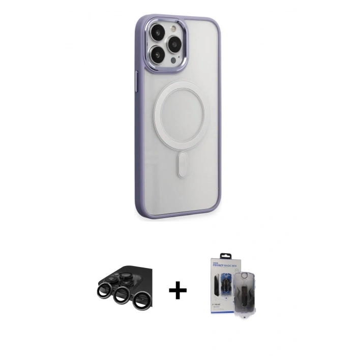 MARSİLYAN™- iPhone 15 Pro Max Kılıf Yankı Işık Özel Seri - Siyah Vanessa Magic Hayalet Cam + Raze Metal Kamera Lens - TMGI