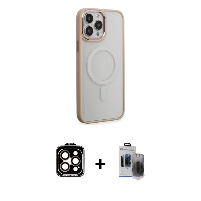 MARSİLYAN™- iPhone 15 Pro Max Kılıf Yankı Işık Özel Seri - Siyah Vanessa Magic Hayalet Cam + PVD Metal Kamera Lens - TU