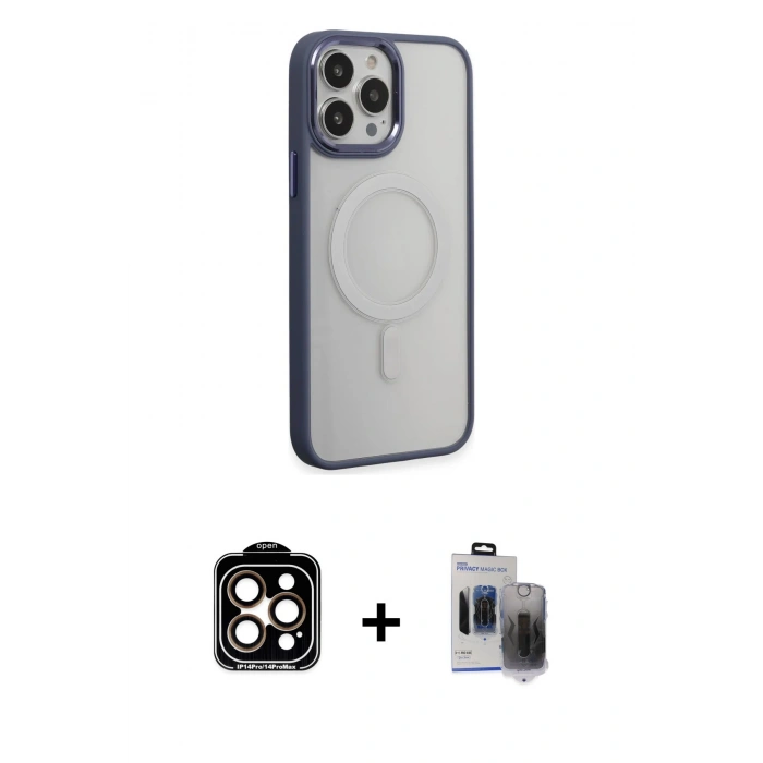 MARSİLYAN™- iPhone 15 Pro Max Kılıf Yankı Işık Özel Seri - Siyah Vanessa Magic Hayalet Cam + PVD Metal Kamera Lens - TU