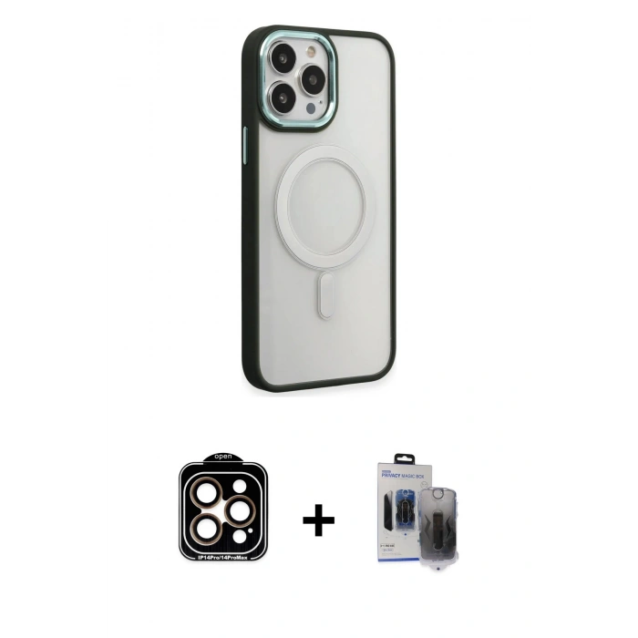 MARSİLYAN™- iPhone 15 Pro Max Kılıf Yankı Işık Özel Seri - Siyah Vanessa Magic Hayalet Cam + PVD Metal Kamera Lens - TU