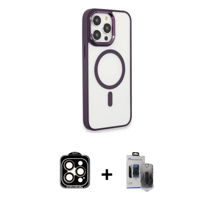 MARSİLYAN™- iPhone 15 Pro Max Kılıf Yankı Işık Özel Seri - Siyah Vanessa Magic Hayalet Cam + PVD Metal Kamera Lens - TU