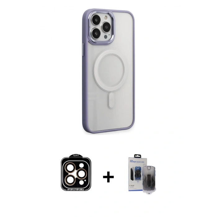 MARSİLYAN™- iPhone 15 Pro Max Kılıf Yankı Işık Özel Seri - Siyah Vanessa Magic Hayalet Cam + PVD Metal Kamera Lens - TU