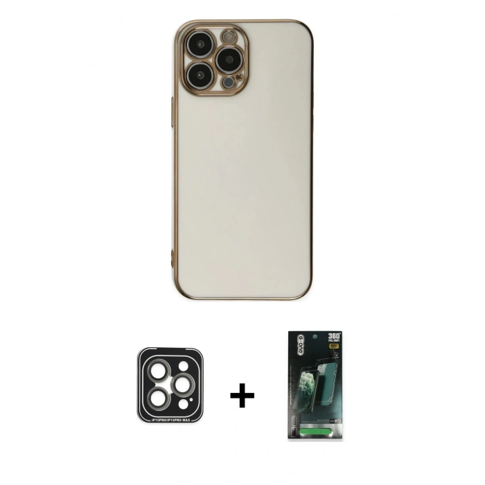 MARSİLYAN™- iPhone 15 Pro Max Kılıf Yankı Serisi - Şeffaf 360 Full Body Arka Koruyucu + PVD Metal Kamera Lens - GI
