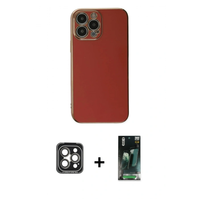 MARSİLYAN™- iPhone 15 Pro Max Kılıf Yankı Serisi - Şeffaf 360 Full Body Arka Koruyucu + PVD Metal Kamera Lens - GI