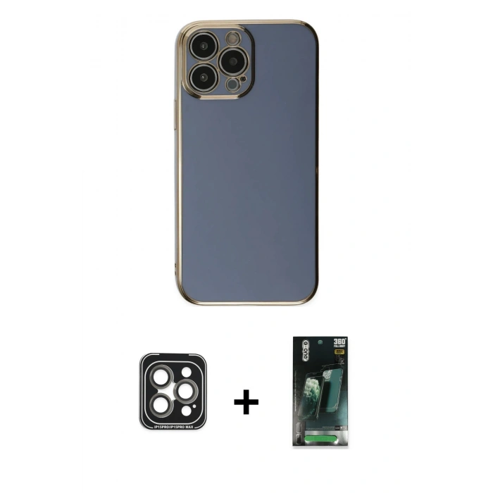 MARSİLYAN™- iPhone 15 Pro Max Kılıf Yankı Serisi - Şeffaf 360 Full Body Arka Koruyucu + PVD Metal Kamera Lens - GI