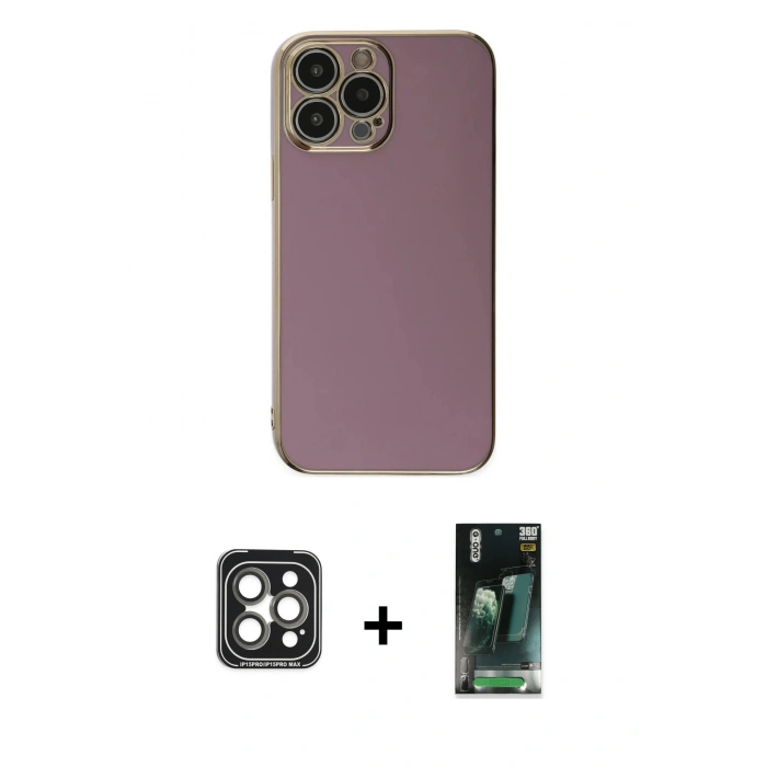 MARSİLYAN™- iPhone 15 Pro Max Kılıf Yankı Serisi - Şeffaf 360 Full Body Arka Koruyucu + PVD Metal Kamera Lens - GI