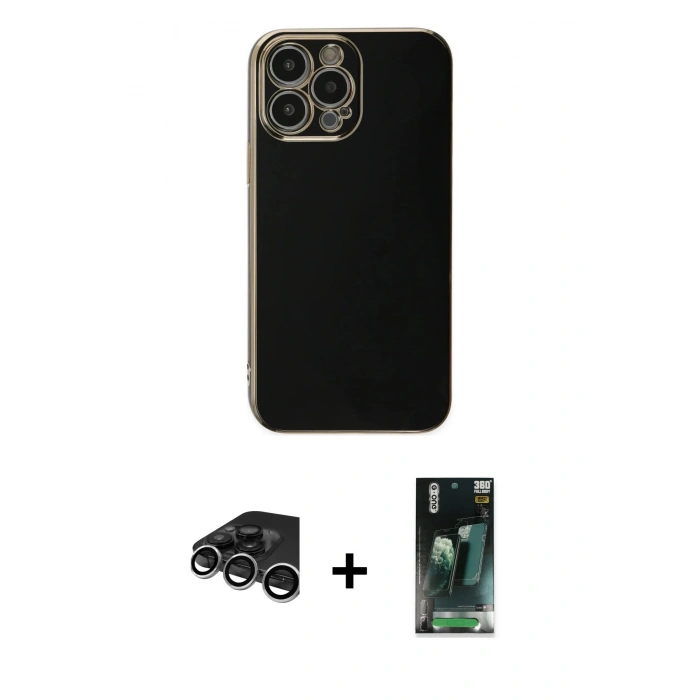 MARSİLYAN™- iPhone 15 Pro Max Kılıf Yankı Serisi - Şeffaf 360 Full Body Arka Koruyucu + Raze Metal Kamera Lens - GS