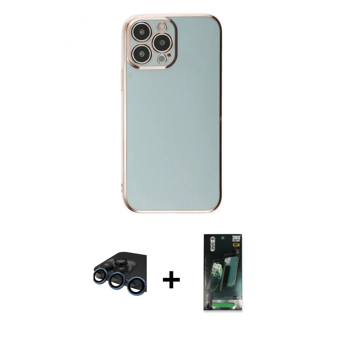 MARSİLYAN™- iPhone 15 Pro Max Kılıf Yankı Serisi - Şeffaf 360 Full Body Arka Koruyucu + Lacivert Raze Metal Kamera Lens