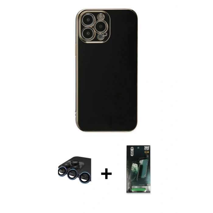 MARSİLYAN™- iPhone 15 Pro Max Kılıf Yankı Serisi - Şeffaf 360 Full Body Arka Koruyucu + Lacivert Raze Metal Kamera Lens