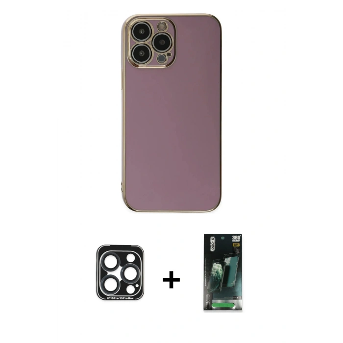 MARSİLYAN™- iPhone 15 Pro Max Kılıf Yankı Serisi - Şeffaf 360 Full Body Arka Koruyucu + PVD Metal Kamera Lens - LT