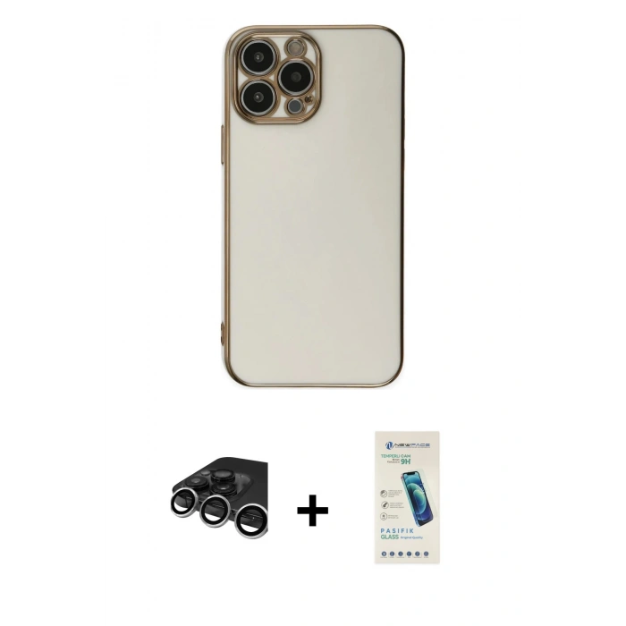 MARSİLYAN™- iPhone 15 Pro Max Kılıf Yankı Serisi - Şeffaf Pasifik Cam Ekran Koruyucu + Raze Metal Kamera Lens - GS