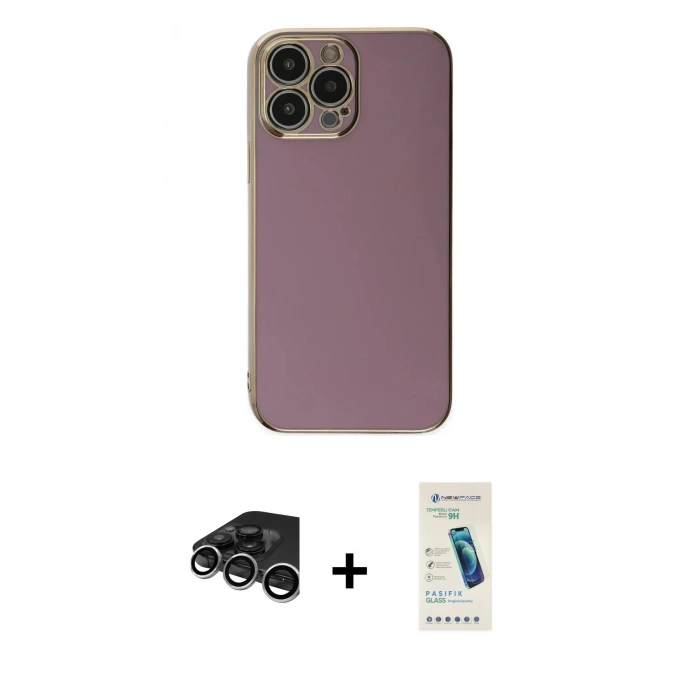 MARSİLYAN™- iPhone 15 Pro Max Kılıf Yankı Serisi - Şeffaf Pasifik Cam Ekran Koruyucu + Raze Metal Kamera Lens - GS
