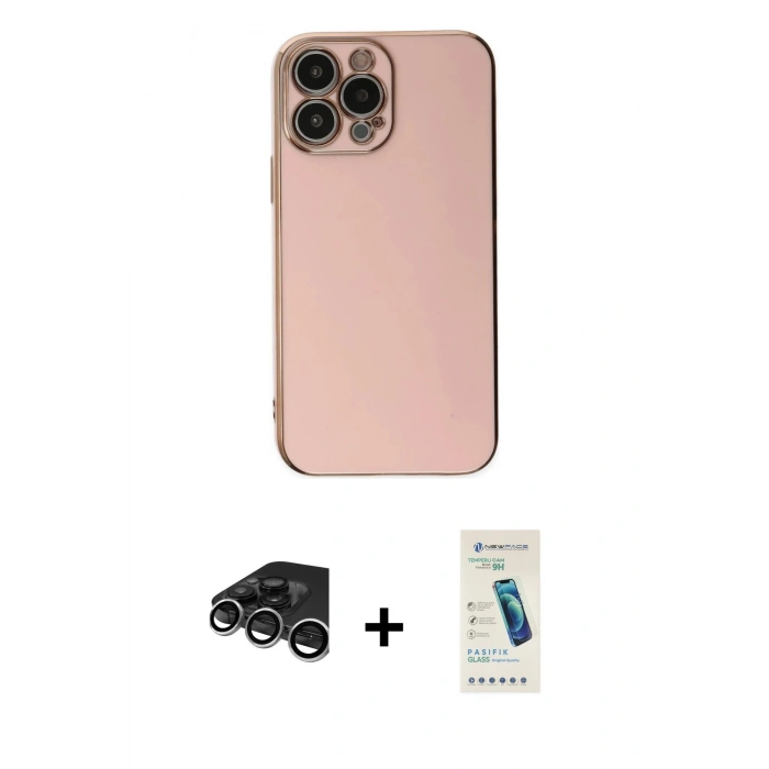 MARSİLYAN™- iPhone 15 Pro Max Kılıf Yankı Serisi - Şeffaf Pasifik Cam Ekran Koruyucu + Raze Metal Kamera Lens - GS