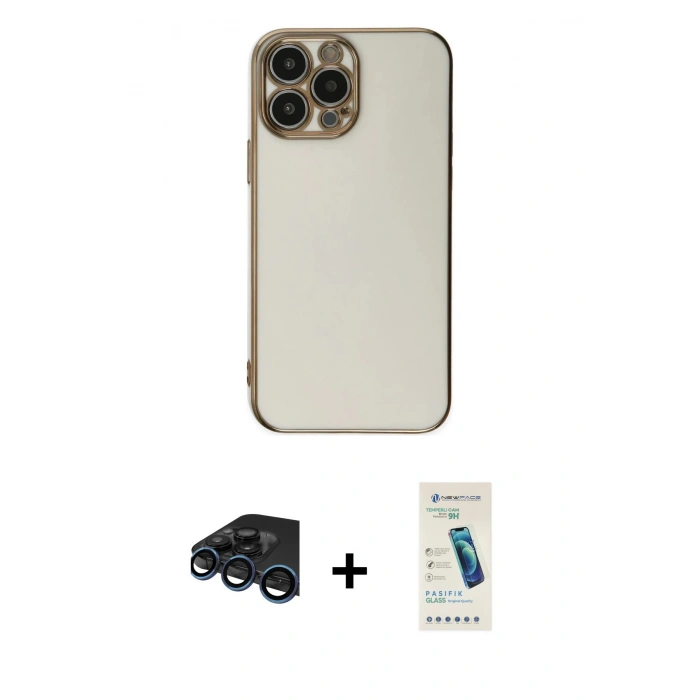 MARSİLYAN™- iPhone 15 Pro Max Kılıf Yankı Serisi - Şeffaf Pasifik Cam Ekran Koruyucu + Raze Metal Kamera Lens - LT