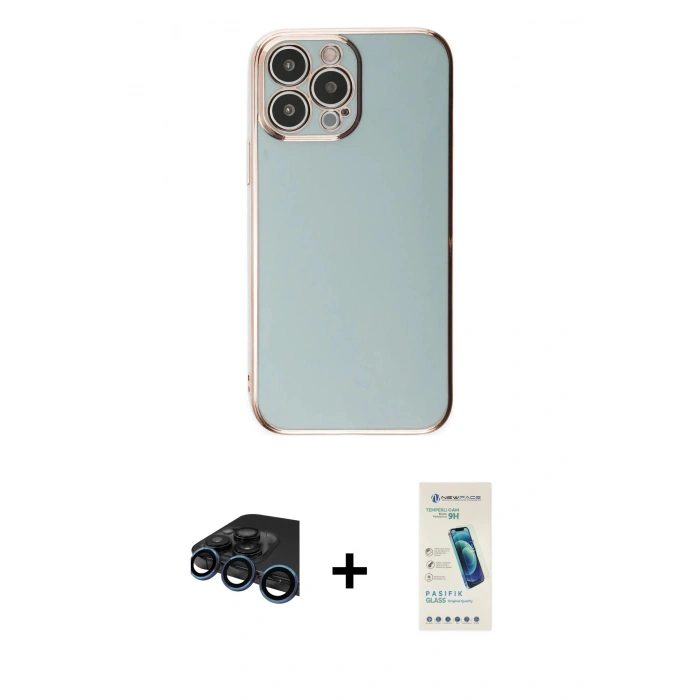 MARSİLYAN™- iPhone 15 Pro Max Kılıf Yankı Serisi - Şeffaf Pasifik Cam Ekran Koruyucu + Raze Metal Kamera Lens - LT