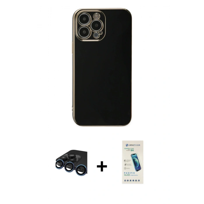 MARSİLYAN™- iPhone 15 Pro Max Kılıf Yankı Serisi - Şeffaf Pasifik Cam Ekran Koruyucu + Raze Metal Kamera Lens - LT