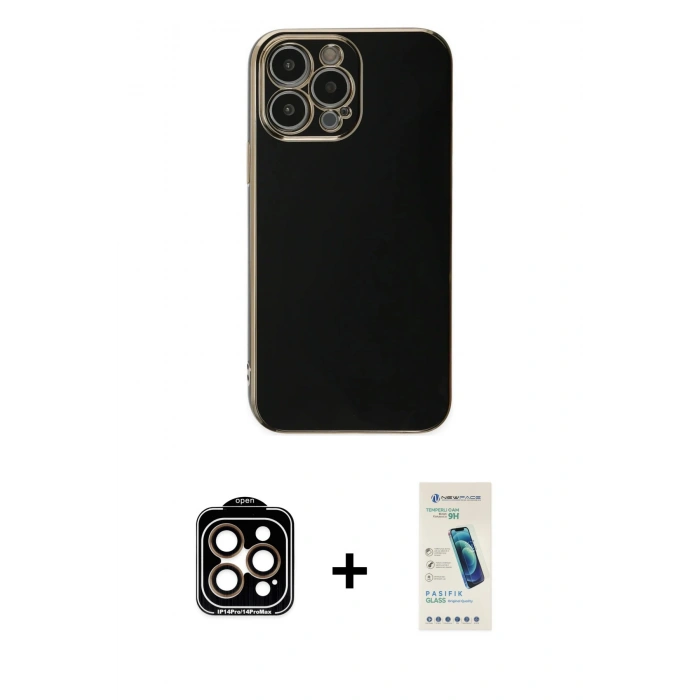 MARSİLYAN™- iPhone 15 Pro Max Kılıf Yankı Serisi - Şeffaf Pasifik Cam Ekran Koruyucu + PVD Metal Kamera Lens - TU